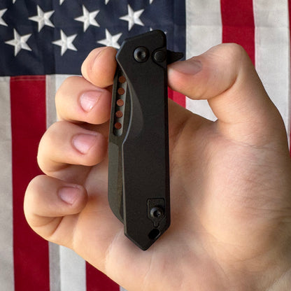 Heretic Jinn Manual - Black Tactical Aluminum, DLC MagnaCut Wharncliffe - Made in USA (H213-6A-T)