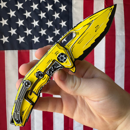 Heretic Medusa Manual - Yellow Cel Shade, MagnaCut Tanto - Made in USA (H009-CS-YW)