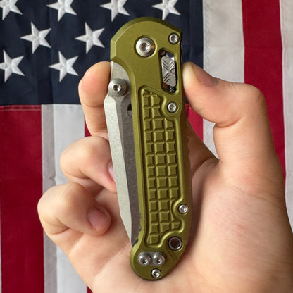 Microtech L.U.D.T. RAM-LOK - OD Green Frag Aluminum, Stonewash M390MK Tanto, Manual - Made in USA (1136RL-10FROD)