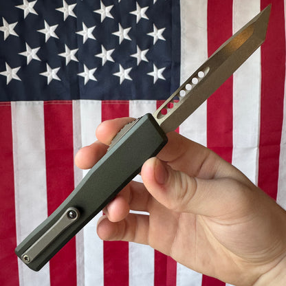 Heretic NYX OTF - Bronze Tanto MagnaCut, OD Green Ultem, Bronze Hardware - Made in USA (H015-7A-GRN-ULTEM)