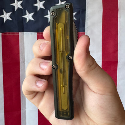Heretic NYX OTF - Bronze Tanto MagnaCut, OD Green Ultem, Bronze Hardware - Made in USA (H015-7A-GRN-ULTEM)