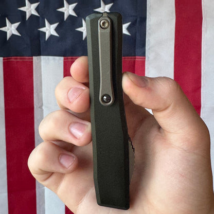 Heretic NYX OTF - Bronze Tanto MagnaCut, OD Green Ultem, Bronze Hardware - Made in USA (H015-7A-GRN-ULTEM)