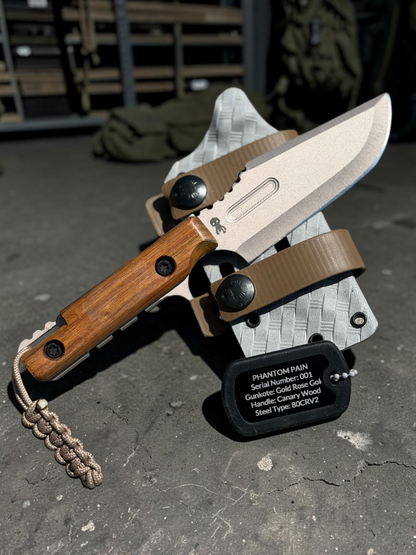 Severed Metal Works Phantom Pain 3.7" Fixed Blade – 80CrV2, Harpoon Back, Kydex Sheath – Made in USA