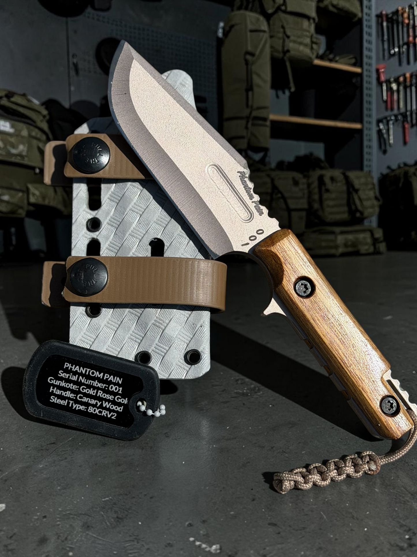 Severed Metal Works Phantom Pain 3.7" Fixed Blade – 80CrV2, Harpoon Back, Kydex Sheath – Made in USA