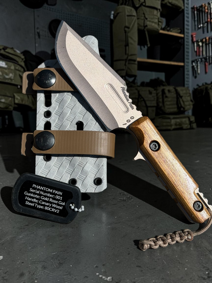 Severed Metal Works Phantom Pain 3.7" Fixed Blade – 80CrV2, Harpoon Back, Kydex Sheath – Made in USA