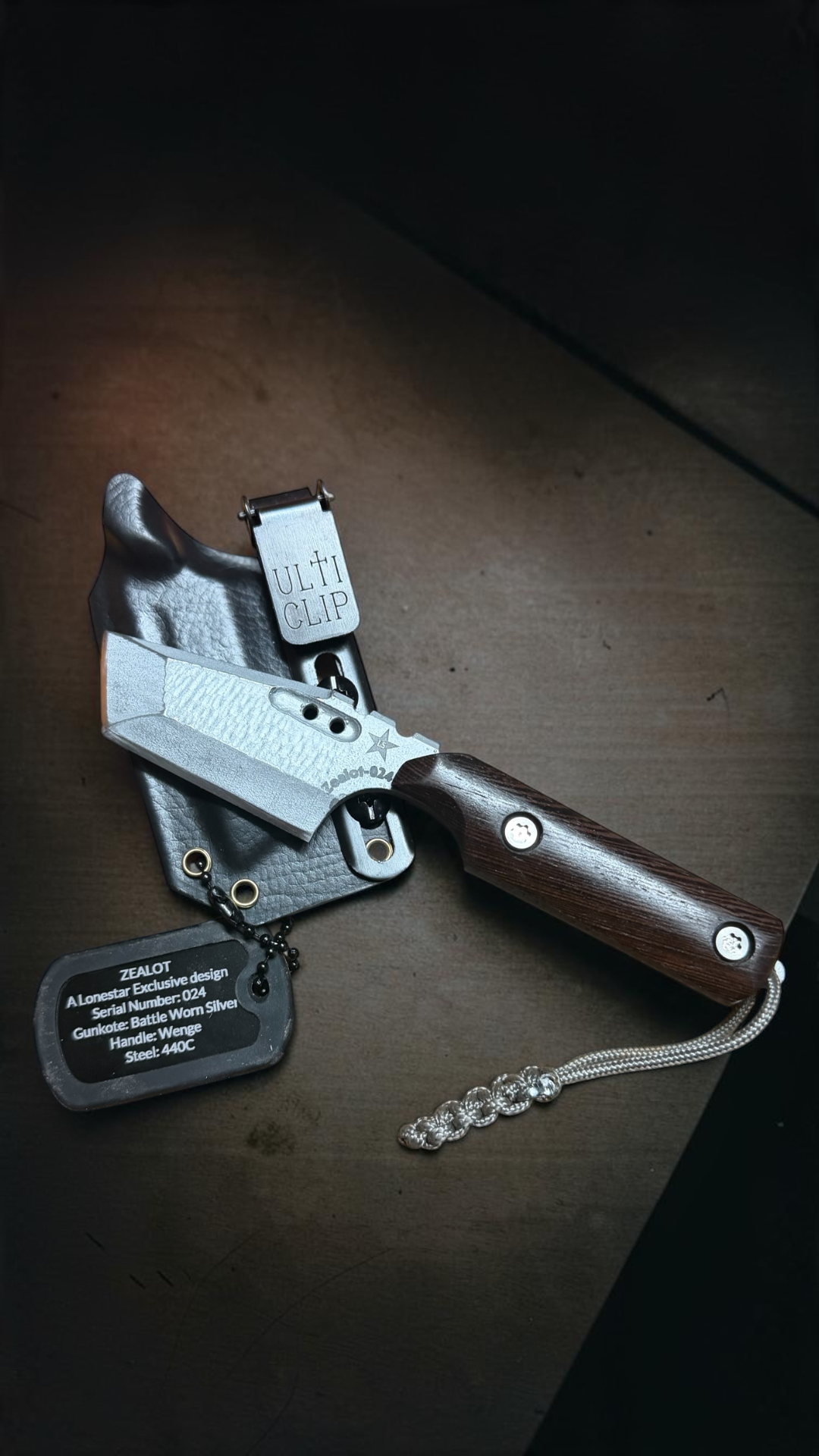 Severed Metal Works Zealot 2.5" Fixed Blade, 440C Stainless Tanto, Gunkote Finish, Kydex Sheath with UltiClip, Made in USA (SMW-ZEALOT-440C)