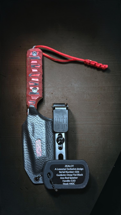Severed Metal Works Zealot 2.5" Fixed Blade, 440C Stainless Tanto, Gunkote Finish, Kydex Sheath with UltiClip, Made in USA (SMW-ZEALOT-440C)