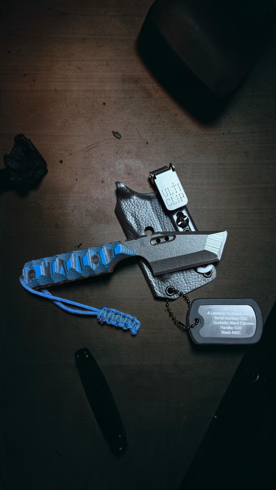 Severed Metal Works Zealot 2.5" Fixed Blade, 440C Stainless Tanto, Gunkote Finish, Kydex Sheath with UltiClip, Made in USA (SMW-ZEALOT-440C)