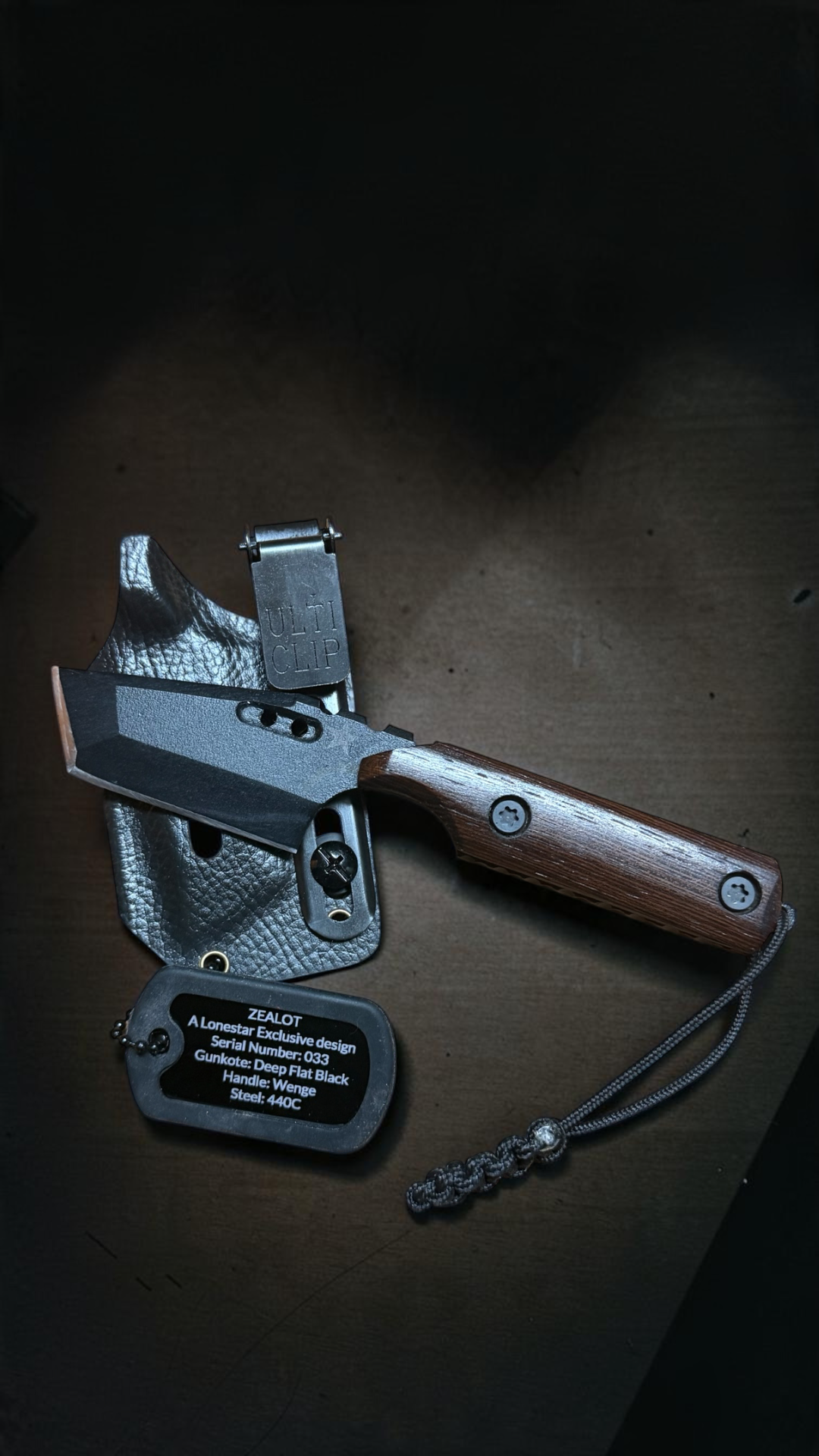 Severed Metal Works Zealot 2.5" Fixed Blade, 440C Stainless Tanto, Gunkote Finish, Kydex Sheath with UltiClip, Made in USA (SMW-ZEALOT-440C)