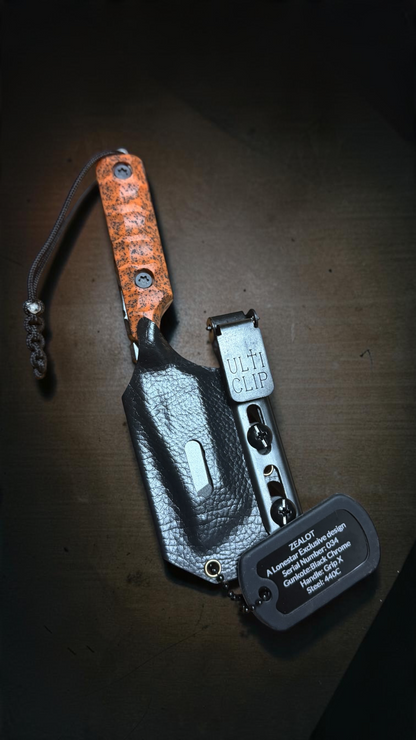 Severed Metal Works Zealot 2.5" Fixed Blade, 440C Stainless Tanto, Gunkote Finish, Kydex Sheath with UltiClip, Made in USA (SMW-ZEALOT-440C)