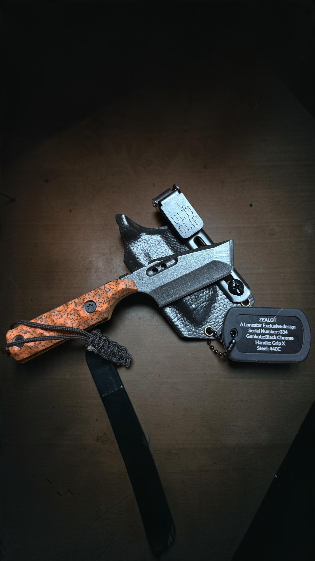 Severed Metal Works Zealot 2.5" Fixed Blade, 440C Stainless Tanto, Gunkote Finish, Kydex Sheath with UltiClip, Made in USA (SMW-ZEALOT-440C)