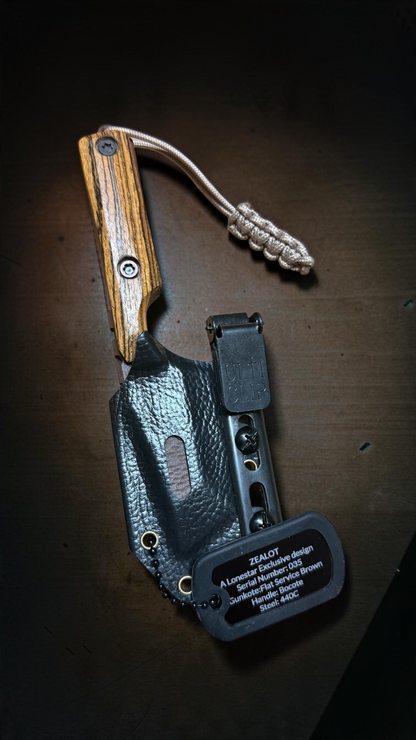 Severed Metal Works Zealot 2.5" Fixed Blade, 440C Stainless Tanto, Gunkote Finish, Kydex Sheath with UltiClip, Made in USA (SMW-ZEALOT-440C)
