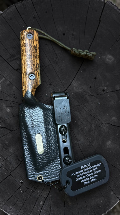 Severed Metal Works Zealot 2.5" Fixed Blade, 440C Stainless Tanto, Gunkote Finish, Kydex Sheath with UltiClip, Made in USA (SMW-ZEALOT-440C)