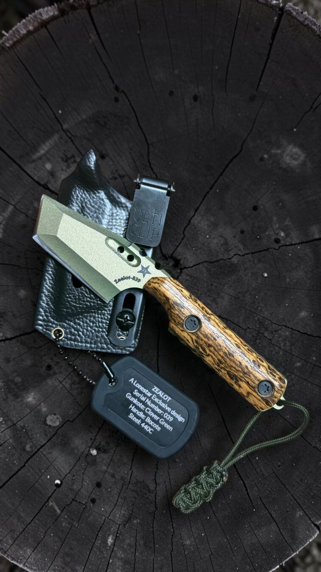 Severed Metal Works Zealot 2.5" Fixed Blade, 440C Stainless Tanto, Gunkote Finish, Kydex Sheath with UltiClip, Made in USA (SMW-ZEALOT-440C)