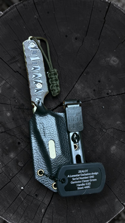 Severed Metal Works Zealot 2.5" Fixed Blade, 440C Stainless Tanto, Gunkote Finish, Kydex Sheath with UltiClip, Made in USA (SMW-ZEALOT-440C)