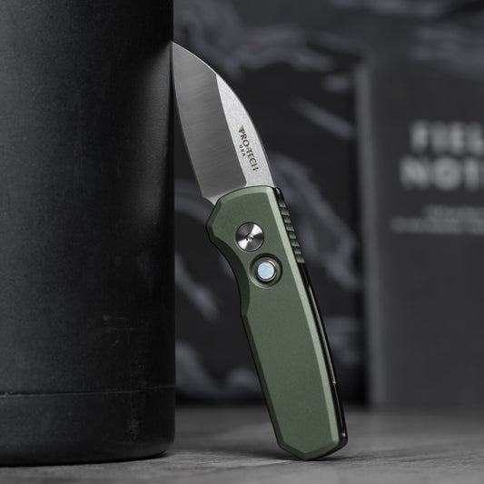 Pro-Tech Runt 5 Green Limited Edition, 2" Satin MagnaCut Wharncliffe Auto, Pearl Button, Made in USA (R5300-LTD Green)