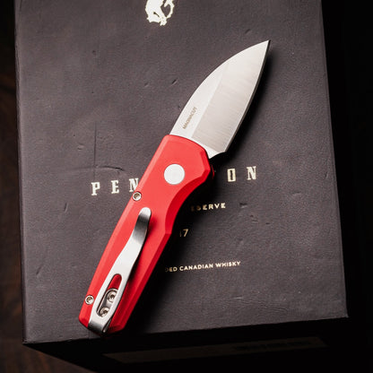 Pro-Tech Runt 5 Red Limited Edition, 2" Satin MagnaCut Wharncliffe Auto, Pearl Button, Made in USA (R5300-LTD)