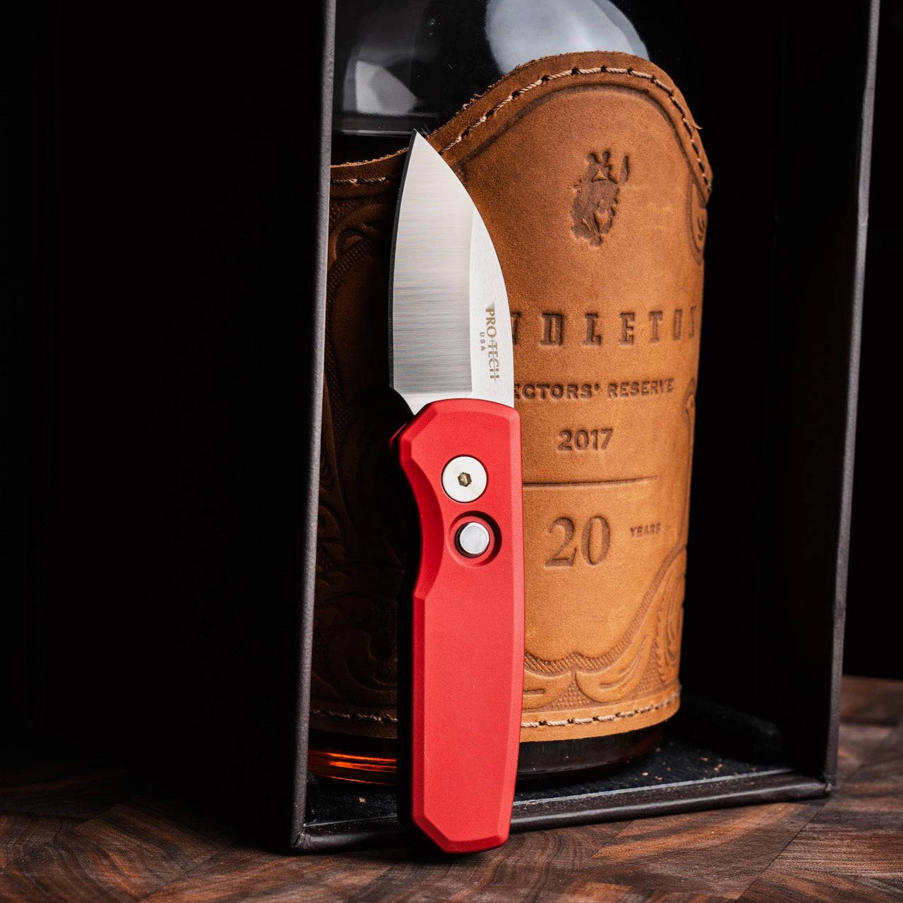 Pro-Tech Runt 5 Red Limited Edition, 2" Satin MagnaCut Wharncliffe Auto, Pearl Button, Made in USA (R5300-LTD)