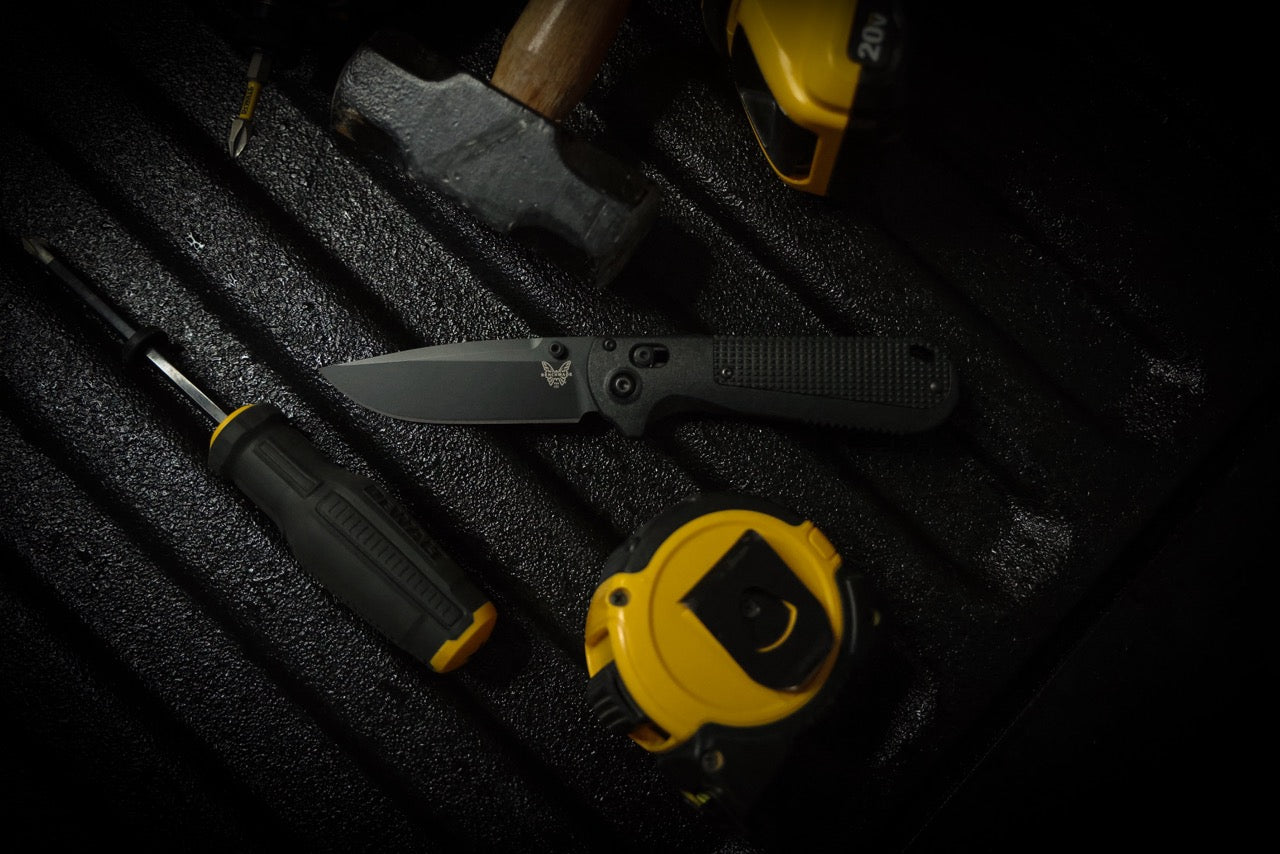 Benchmade Redoubt 3.55" AXIS Lock – Black Grivory, CPM-D2 Black Cerakote Drop Point – Made in USA (430BK-02)
