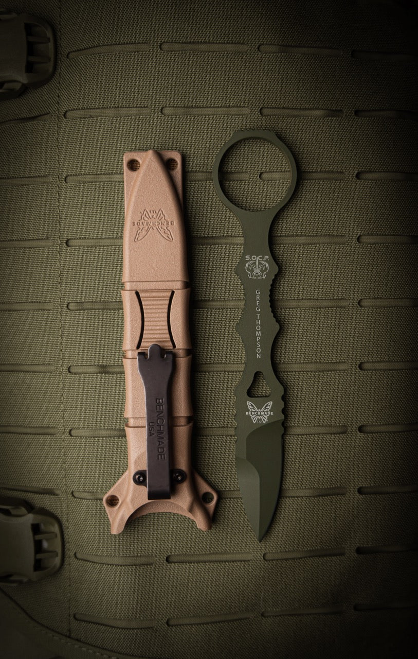 Benchmade Mini SOCP Dagger 1.66" Fixed Blade – OD Green, 440C, Molded Sheath – Made in USA (177GN)