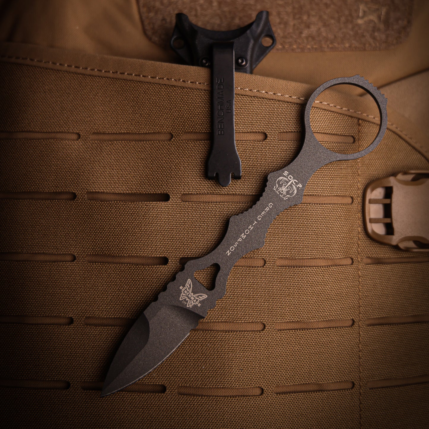 Benchmade Mini SOCP Dagger 1.66" Fixed Blade – Tungsten Gray, 440C, Molded Sheath – Made in USA (177GY)
