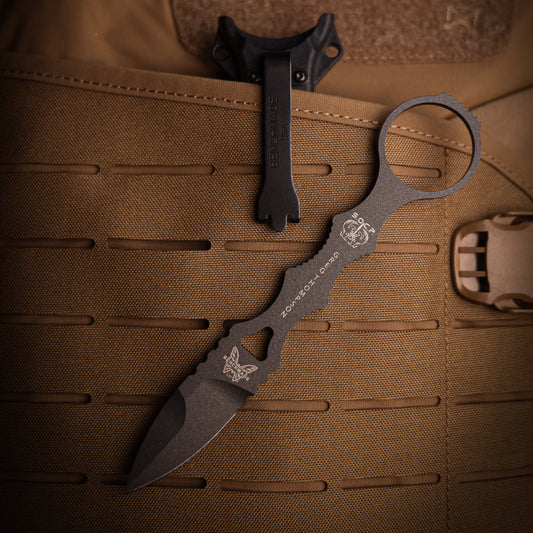 Benchmade Mini SOCP Dagger 1.66" Fixed Blade – Tungsten Gray, 440C, Molded Sheath – Made in USA (177GY)