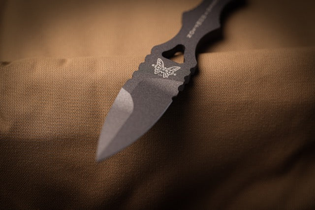 Benchmade Mini SOCP Dagger 1.66" Fixed Blade – Tungsten Gray, 440C, Molded Sheath – Made in USA (177GY)