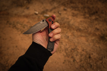 Benchmade Crooked River 4" Folding Knife – Burnt Copper and Black Canvas Micarta, MagnaCut DLC Battlewash – Made in USA (15080BK-04)