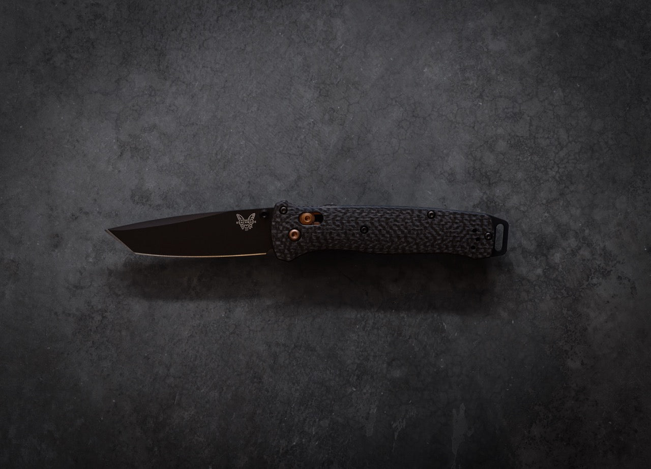 Benchmade Bailout 3.38" AXIS Lock – Carbon Fiber, CPM-S90V Black Cerakote Tanto, Dark Copper – Made in USA (537BK-10)