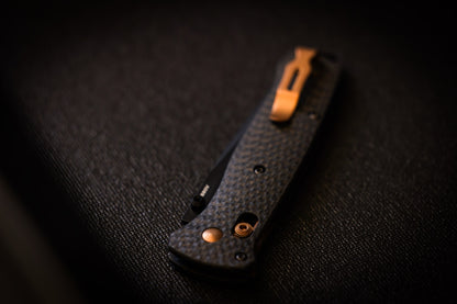 Benchmade Bailout 3.38" AXIS Lock – Carbon Fiber, CPM-S90V Black Cerakote Tanto, Dark Copper – Made in USA (537BK-10)