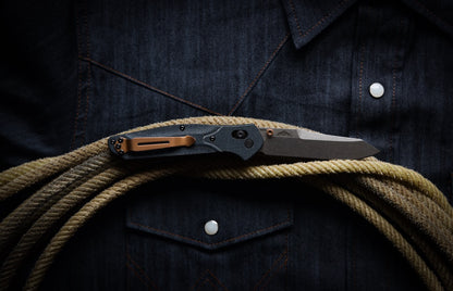Benchmade Osborne 940-04 Denim Micarta, 3.4″ M390 Reverse Tanto Blade, Made in USA (940-04)