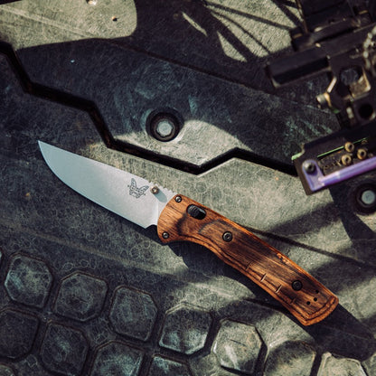Benchmade SlipRidge 3.5" Folding Knife - MagnaCut Modified Clip Point, Stabilized Wood, AXIS Lock - Made in USA (15090)