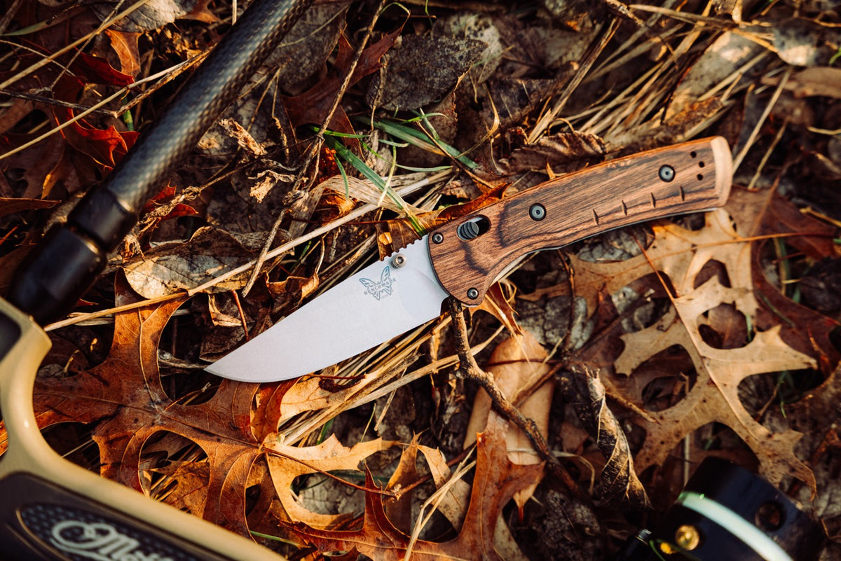 Benchmade SlipRidge 3.5" Folding Knife - MagnaCut Modified Clip Point, Stabilized Wood, AXIS Lock - Made in USA (15090)