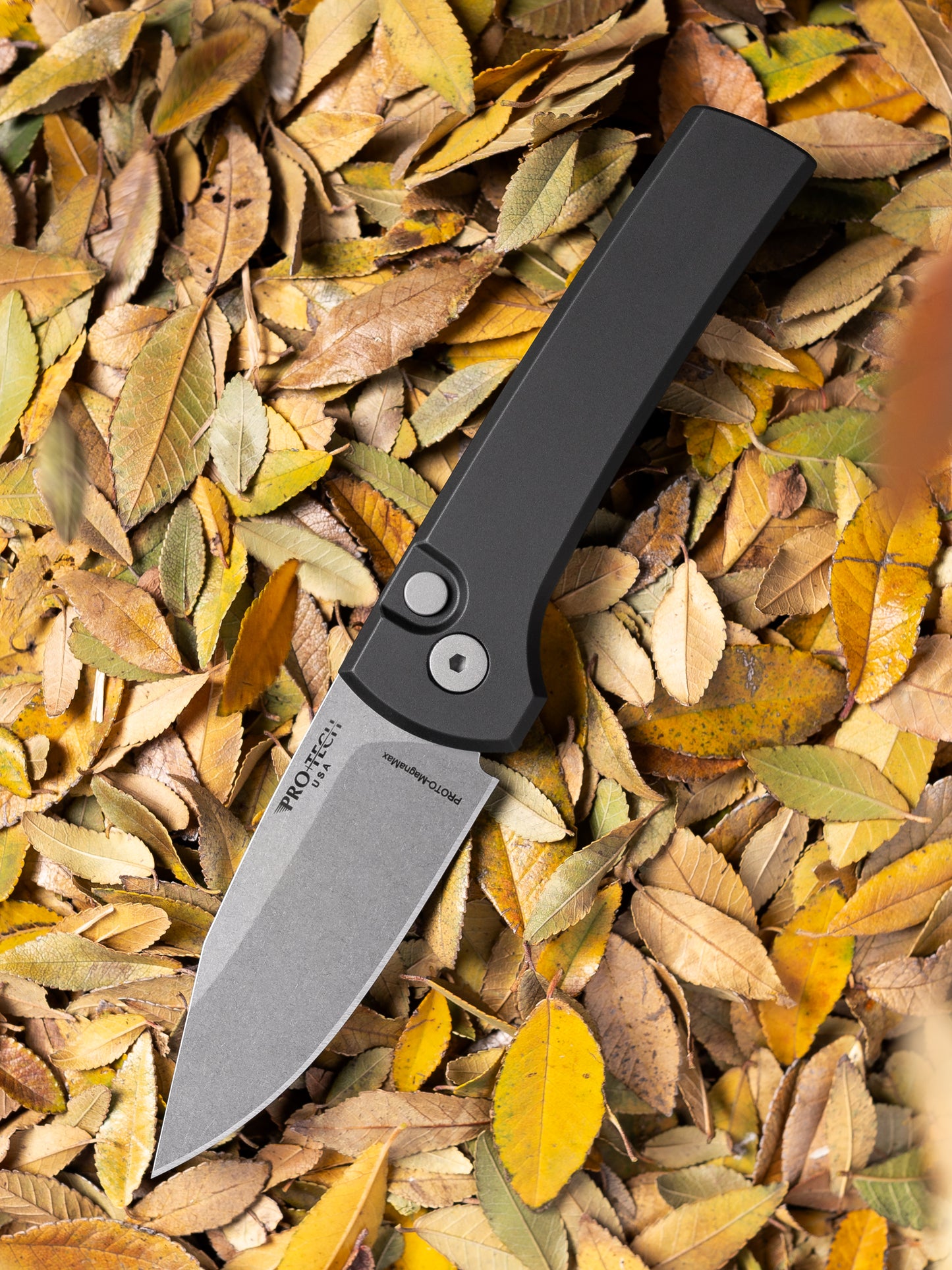 Pro-Tech Scapegoat Compact Automatic Knife – Black Aluminum Handle, Stonewash MagnaMax Blade – Made in USA (RCS1101)
