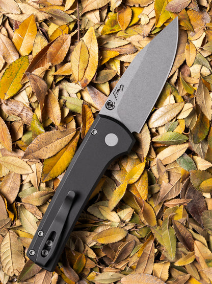 Pro-Tech Scapegoat Compact Automatic Knife – Black Aluminum Handle, Stonewash MagnaMax Blade – Made in USA (RCS1101)