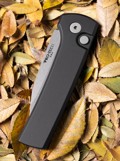 Pro-Tech Scapegoat Compact Automatic Knife – Black Aluminum Handle, Stonewash MagnaMax Blade – Made in USA (RCS1101)