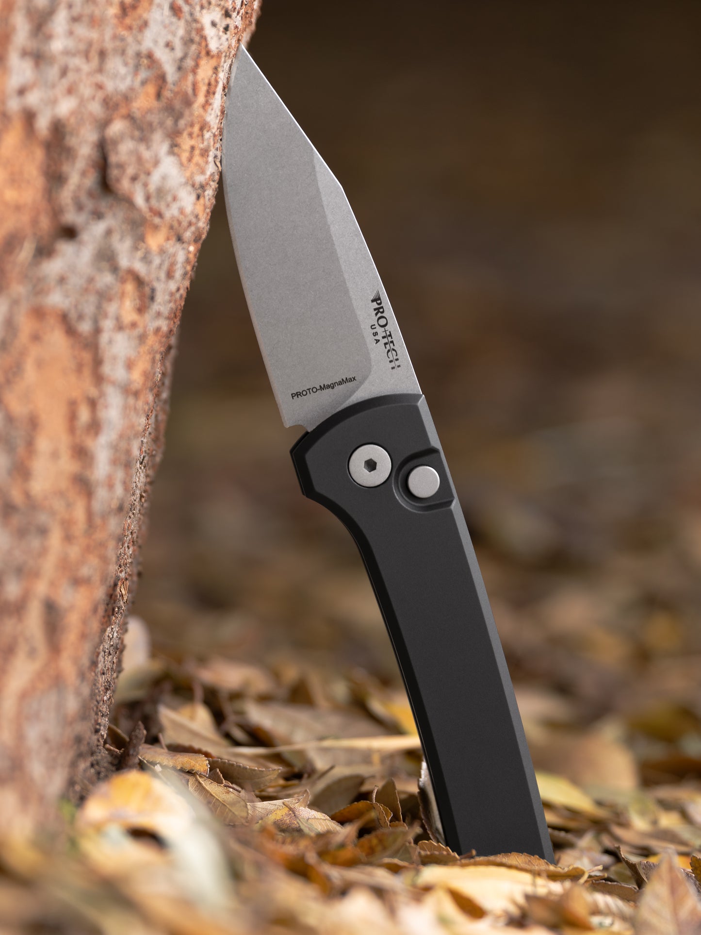 Pro-Tech Scapegoat Compact Automatic Knife – Black Aluminum Handle, Stonewash MagnaMax Blade – Made in USA (RCS1101)
