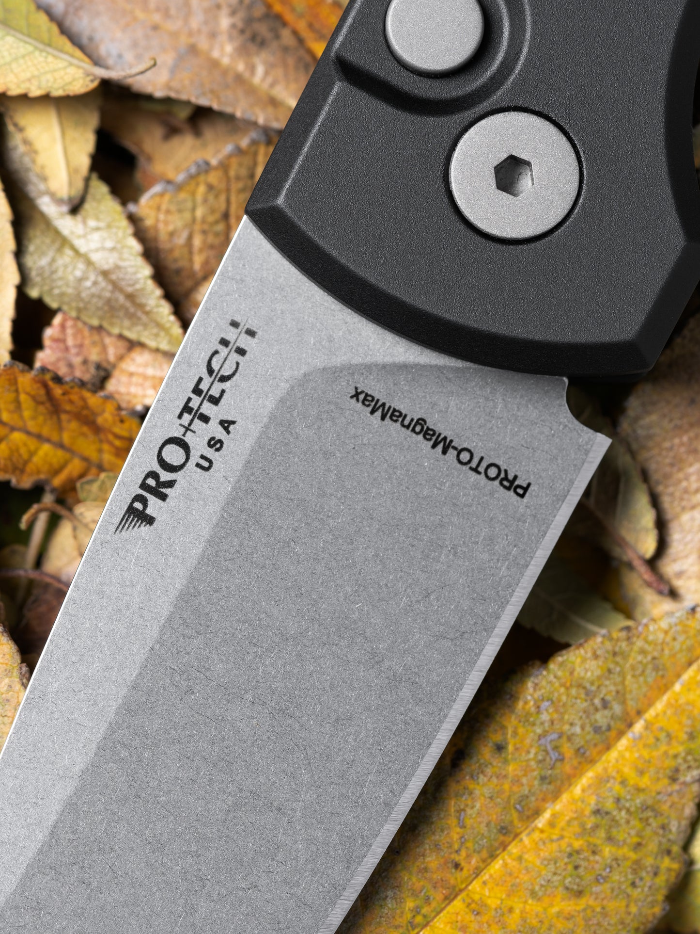 Pro-Tech Scapegoat Compact Automatic Knife – Black Aluminum Handle, Stonewash MagnaMax Blade – Made in USA (RCS1101)