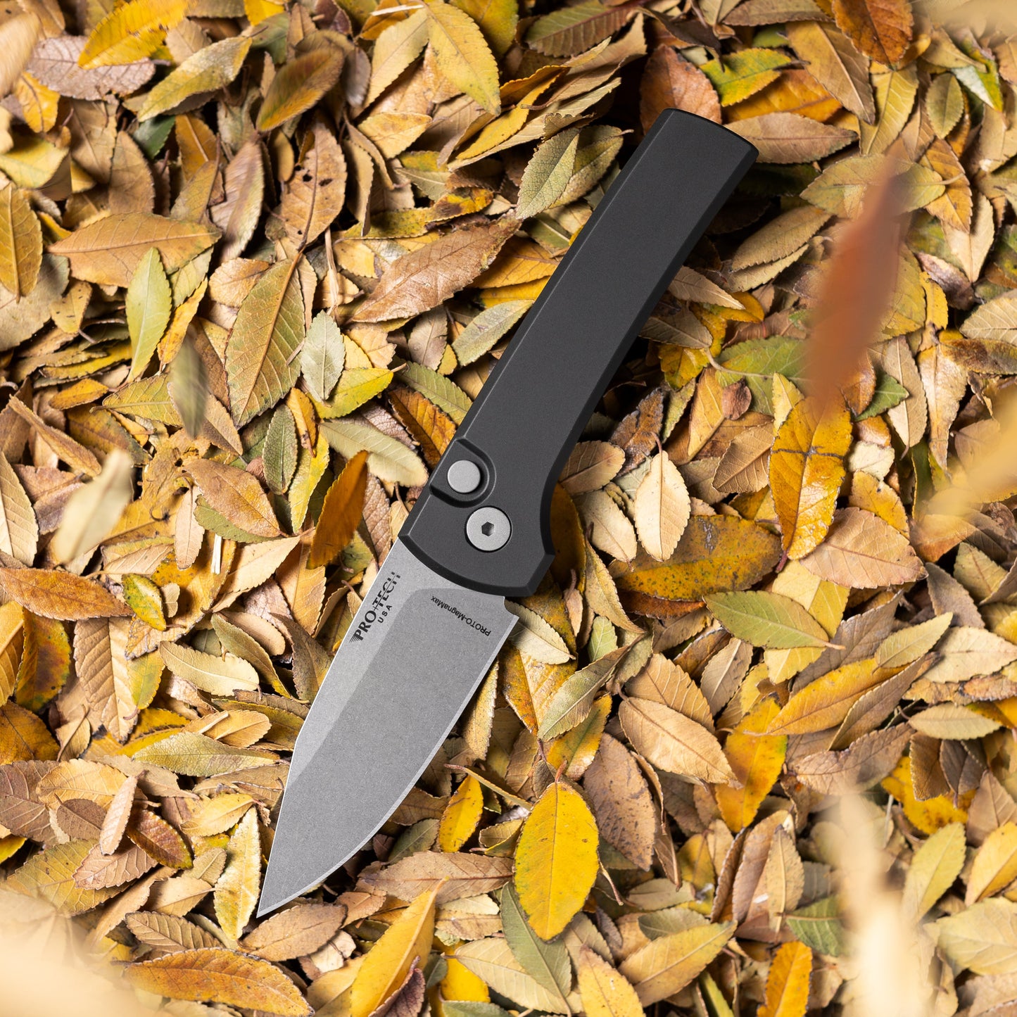 Pro-Tech Scapegoat Compact Automatic Knife – Black Aluminum Handle, Stonewash MagnaMax Blade – Made in USA (RCS1101)