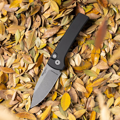 Pro-Tech Scapegoat Compact Automatic Knife – Black Aluminum Handle, Stonewash MagnaMax Blade – Made in USA (RCS1101)