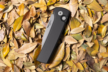 Pro-Tech Scapegoat Compact Automatic Knife – Black Aluminum Handle, Stonewash MagnaMax Blade – Made in USA (RCS1101)