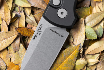 Pro-Tech Scapegoat Compact Automatic Knife – Black Aluminum Handle, Stonewash MagnaMax Blade – Made in USA (RCS1101)