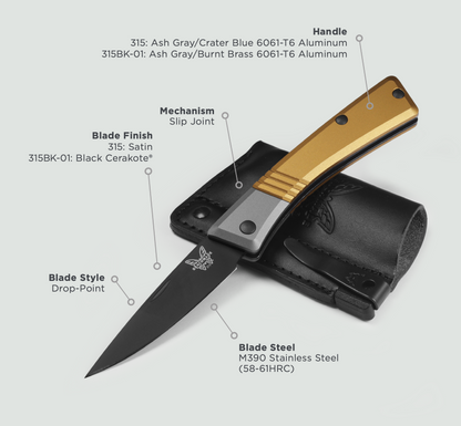 Benchmade Successor 2.56" Slip Joint – Burnt Brass Aluminum, M390 Black Cerakote® – Made in USA (315BK-01)
