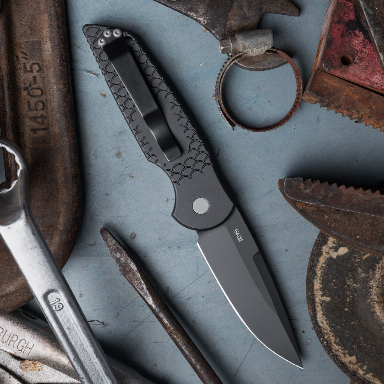 Pro-Tech TR-3 X1 Military Issue Black Fish Scale, 3.5 inch Black Clip Point Auto, Made in USA