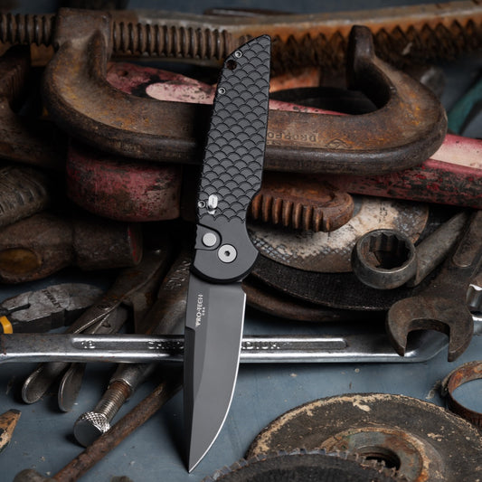 Pro-Tech TR-3 X1 Military Issue Black Fish Scale, 3.5 inch Black Clip Point Auto, Made in USA