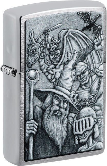 Zippo Mystical Beings Lighter – Brushed Chrome, Fantasy Engraved Design – (ZO26915)