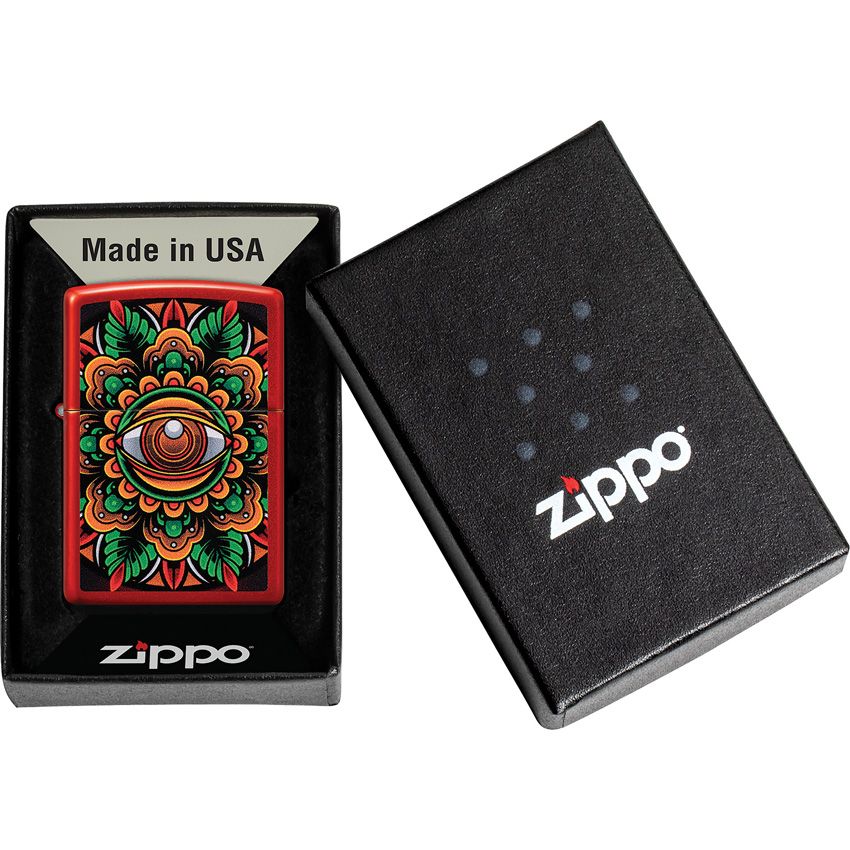 Zippo Counter Culture Eye Lighter – Metallic Red, Psychedelic Eye Design – Made in USA (ZO53566)