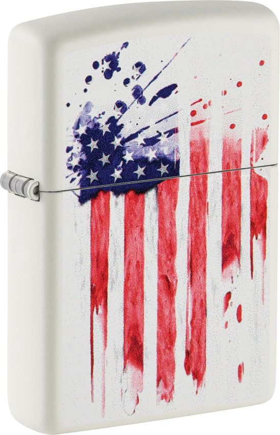 Zippo Flag Lighter – White Matte with Distressed American Flag Design – Made in USA (ZO71866)