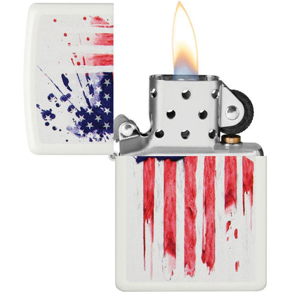 Zippo Flag Lighter – White Matte with Distressed American Flag Design – Made in USA (ZO71866)