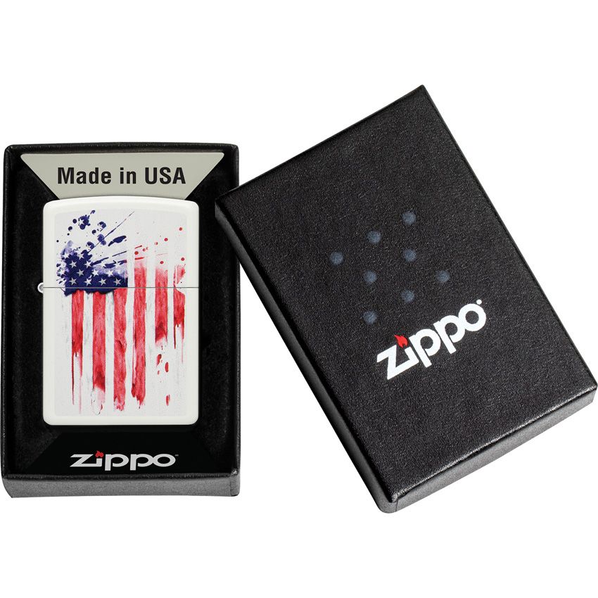 Zippo Flag Lighter – White Matte with Distressed American Flag Design – Made in USA (ZO71866)